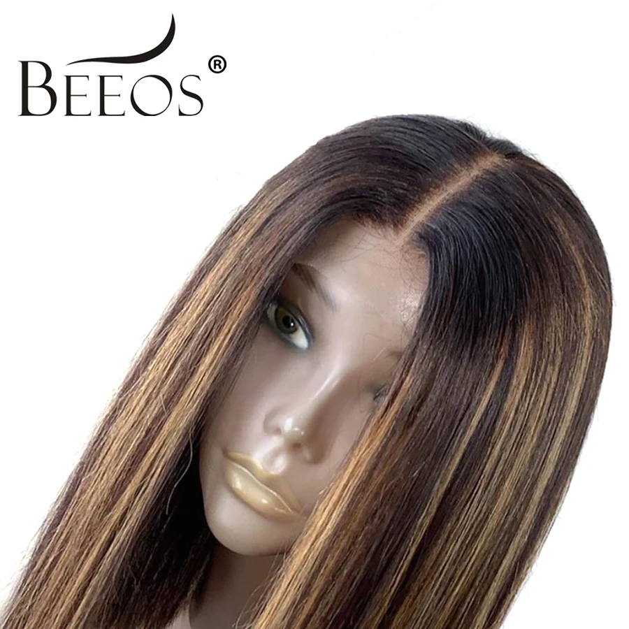 Beeos 150%, 13*6, глубокая часть, высокое соотношение, на кружеве, человеческие волосы, парик, прямой Боб, выделка, предварительно выщипанные бразильские волосы remy "-16
