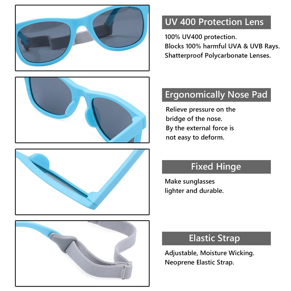 100% UVA y UVB protección UV400 con correa suave ajustable YAMEE Gafas de sol para bebé de 0 a 12 meses 
