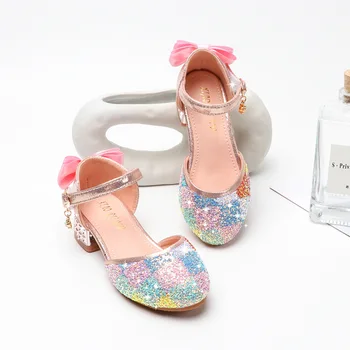 

Children's Princess Sandals Latest Listing Color Diamond Lattice Sequin Glitter Girls Crystal High Heels Princess Dance Shoes