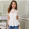 SHEIN Black Lace Yoke Peplum Top Blouse Women Summer Flare Hem Short Sleeve Solid 2020 Womens Elegant Tops and Blouses