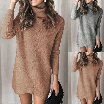 

Women Solid Color Turtleneck Long Sleeve Casual Loose Knitted Sweater Dress Acrylic Casual Warm Autumn Winter Women's Sweater