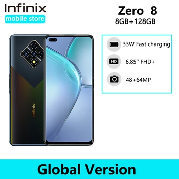 Перейти на Алиэкспресс и купить Новая глобальная версия Infinix ноль 8 8GB 128GB смартфон 64-мегапиксельная четырехъядерная камера 6,85 ''90 Гц Full Экран 33 Вт Зарядное устройство 4500 мА/ч,...