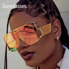 Модные солнцезащитные очки для женщин в стиле оверсайз солнцезащитные очки oculos de sol Новинки для женщин Большая оправа прямоугольной формы Для мужчин солнцезащитные очки, круглым носком и металлическими заклепками Модная уникальная женских солнцезащитных очков