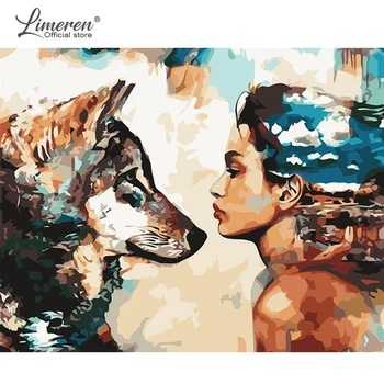 

DIY Frame Painting By Numbers Animals Wolf Lady Acrylic Oil Painting Modern Wall Art Picture Home Decor For Living Room 40x50cm