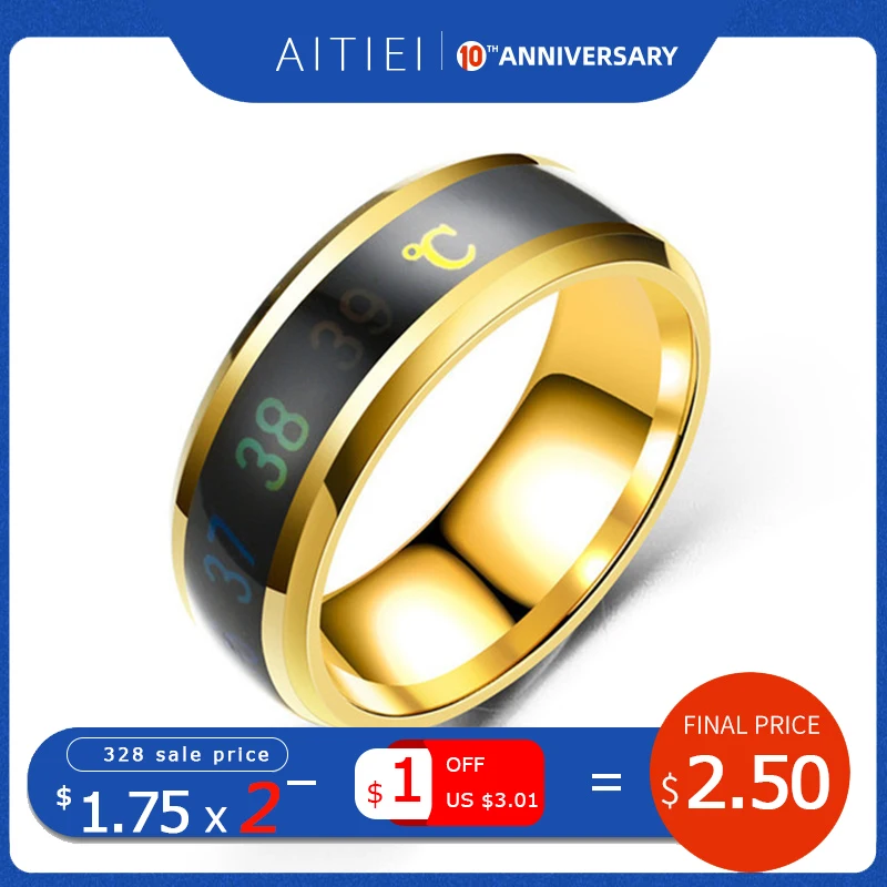 

Temperature Couple Ring Multifunctional Waterproof Intelligent Smart Titanium Steel Finger Jewelry Fingertip Temperature Sense