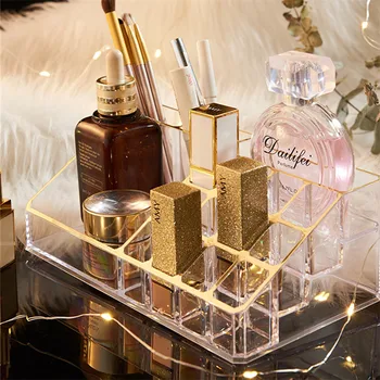 

Golden Edge Acrylic Boxes Nordic Creative Thickened Eco-Friendly Transparent Cosmetic Lipstick Classified Makeup Brush Organizer