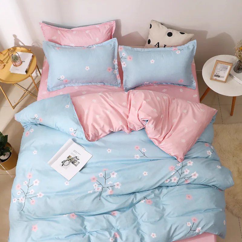 Flower Print Blue Pink Bed Cover Set Kid Boy Girl Duvet Adult Child Sheets And Pillowcases Comforter Bedding | Дом и сад