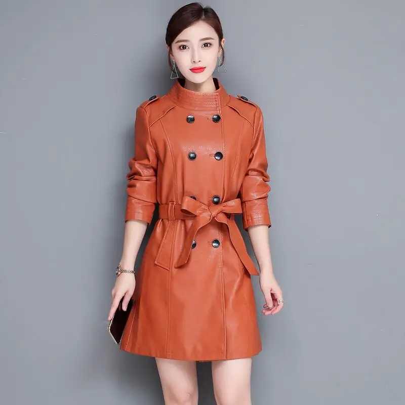 Большие размеры черное кожаное пальто для женщин новинка 2019 года весенне осенняя