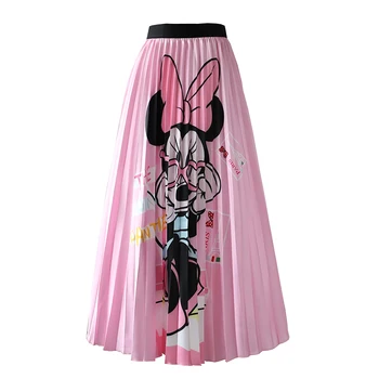 

New 2019 Silk summer cartoon skirt for women long skirt High waist pleated Plus size wholesale and skirt are welcomed