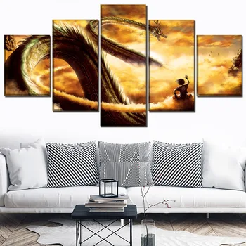 

Canvas Art HD Printed 5 Panels Anime Dragon Ball Z Goku And Shenron Painting Modern Wall Decorative Living Room Framework Poster