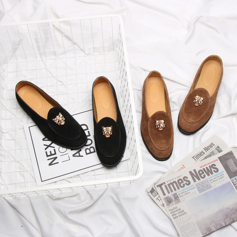 Luxury Brand Leopard Head Casual Leather Shoes Men Flats Moccasins Loafers High Quality Soft Comfortable Classic Business Shoes