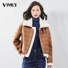 Vimly Женское шерстяное пальто в клетку карамельного цвета, повседневное плотное теплое зимнее пальто на молнии спереди, верхняя одежда в английском стиле с длинным рукавом и отложным воротником