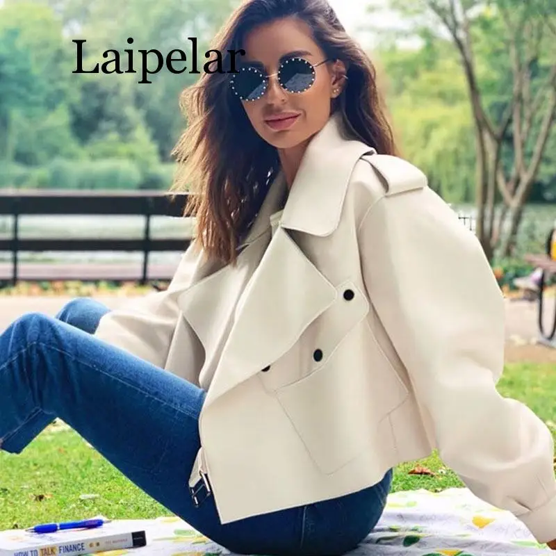 Laipelar женские Куртки из искусственной кожи пальто осенняя с карманами отложным