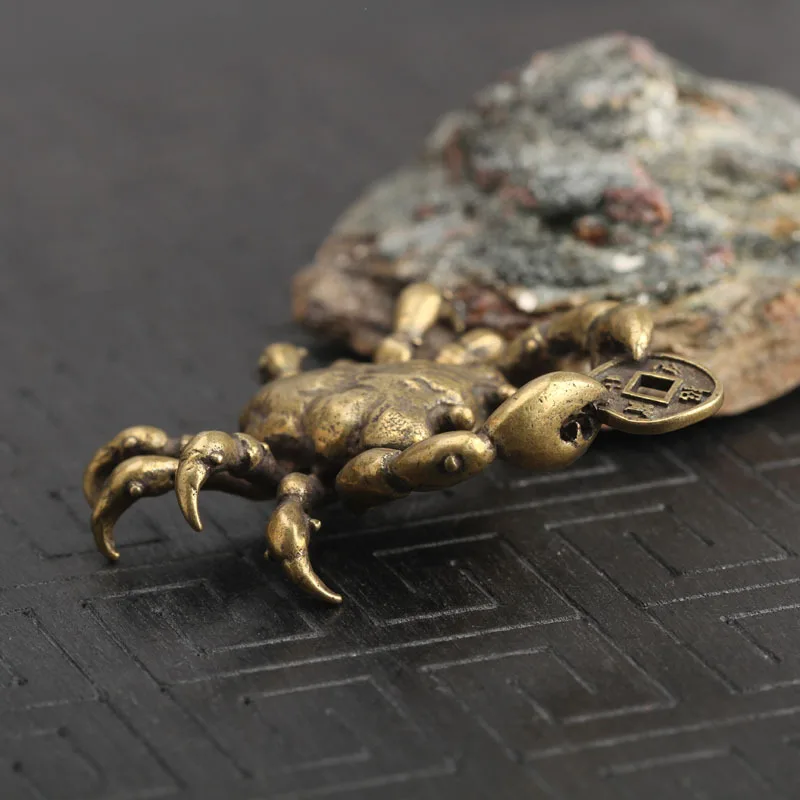 Латунный Краб Китайская античная монета маленькая статуя фэн шуй Orna мужские ts