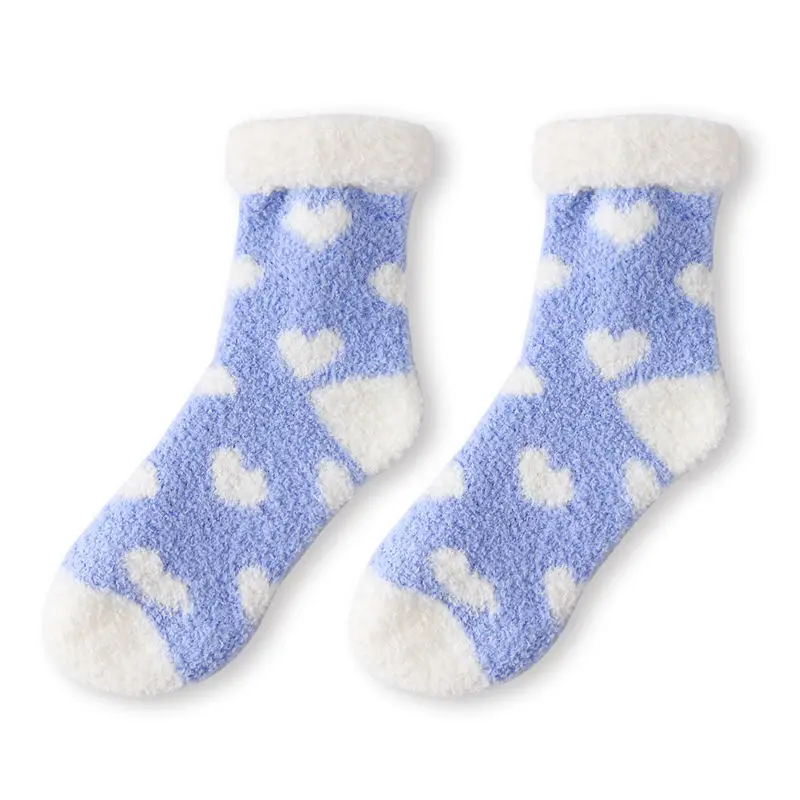 Женские Толстые тяжелые зимние носки, зимние сапоги, носки, плотные теплые носки-тапочки, милые пушистые женские носки с принтом в виде сердца - Цвет: dark blue
