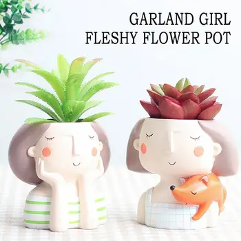 

Flower Planter Plant Pots Flowerpot Statue Creative Resin Cute Girl Home Decor Bonsai Office Balcony