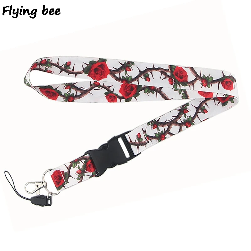 

Flyingbee Roses with thorns Keychain Cartoon Phone Lanyard Women Fashion Strap Neck Lanyards for ID Card Phone Keys X0472