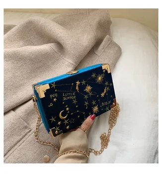 

Gold Metal Box Shape Handbag Purse for Women Flap Chain Party Clutch Small Woman Lady's Purses and Handbag Crossbody