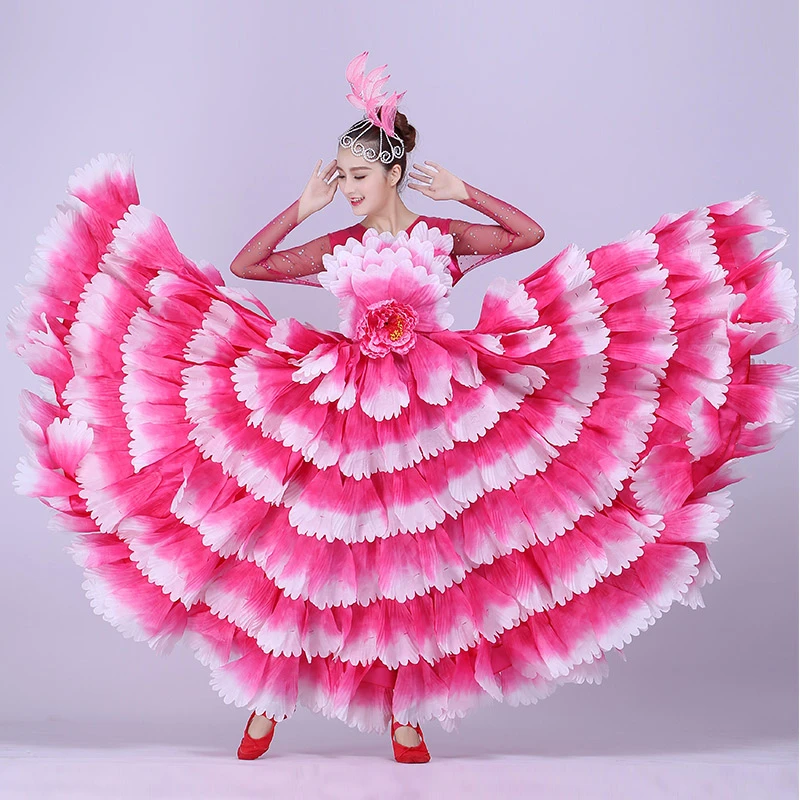 360-720 Degree Flamenco Dress for Women Spanish Gypsy Petal Dance Costume Rose Red Bullfighting Dance Costume Flamego long Robe - Цвет: Deolor 3 720 Degree