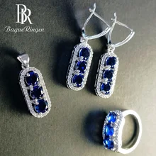 Bague Ringen, геометрическое серебро 925, ювелирные наборы для женщин, сапфир, рубин, аметист, изумруд, кольцо с камнями, серьги, ожерелье, вечерние