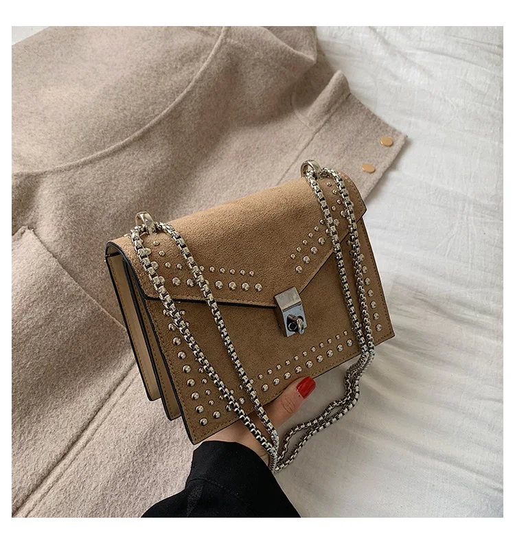 Vintage Leather Crossbody Bags For Women Travel Handbag Chain Fashion Rivet Lock Small Shoulder Messenger Bags Female Flaps