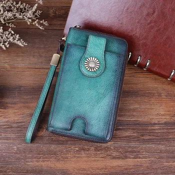 

Genuine Leather Wallets for Women Luxury Phone Zipper Clutch High Capacity Purse Wallet with Card-Holder