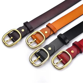 

Women's Fashion Brand Strap Genuine Leather Women Belt Gold Alloy Pin Buckles Vintage Belts For Womens Jeans High Quality