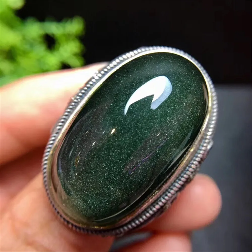 

Top Natural Green Phantom Ring For Women Lady Men Love Gift 31x18mm Oval Beads Stone Silver Adjustable Finger Ring Jewelry AAAAA