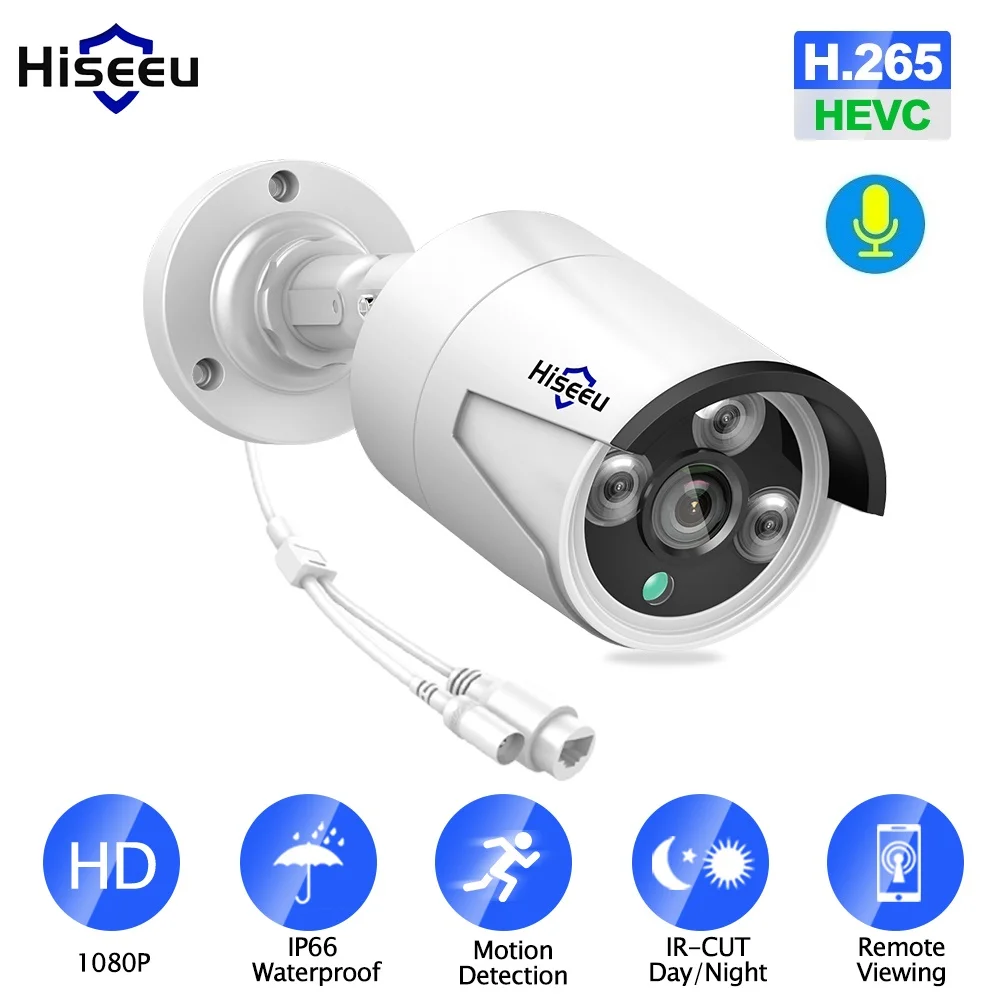 Hiseeu H.265 1080 P POE IP Камера 2MP пуля IP CCTV Камера ONVIF 2,0 для POE система NVR Водонепроницаемый открытый Ночное видение