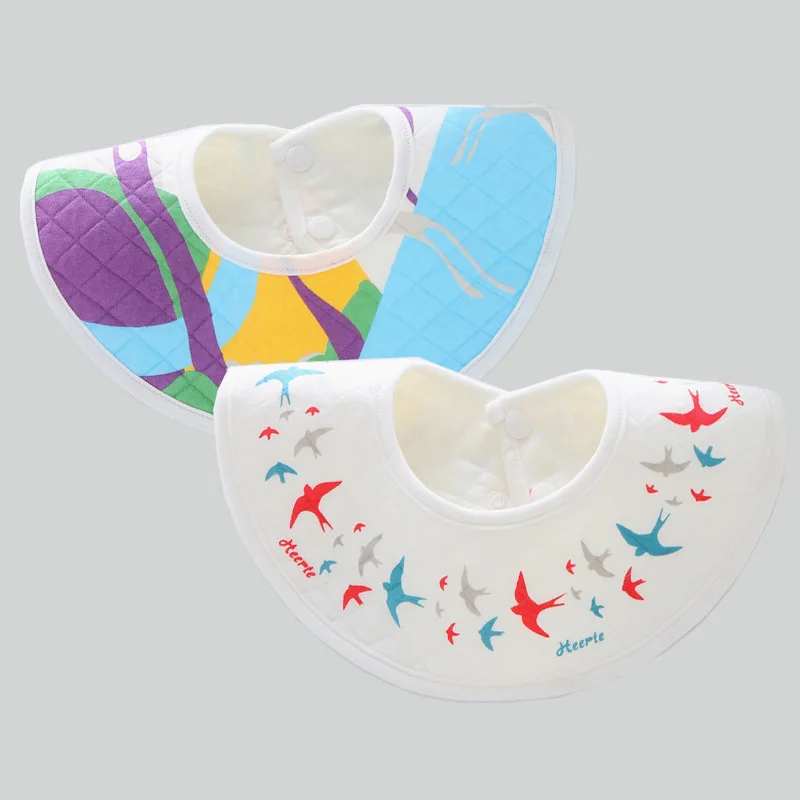 2Pcs Cute Cartoon Printing Baby Drooling Waterproof Bibs Autumn Winter Cotton Round Baby Bib Saliva Towel Kids Things For Babies (2)