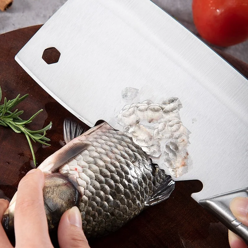 Stainless Steel Kitchen Knife Chef's Knife for Scraping Fish Scales Serrated  Axe Chopper Sharp Slicing Knife Meat Cleaver