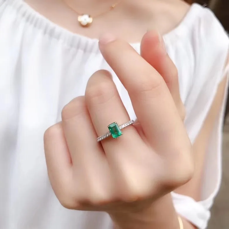 Ювелирные изделия AEAW, 18 карат, белое золото, 0.59ct, кольцо с натуральным изумрудом, юбилейное кольцо, изумрудная огранка, зеленый драгоценный камень, кольцо для женщин, ювелирные изделия