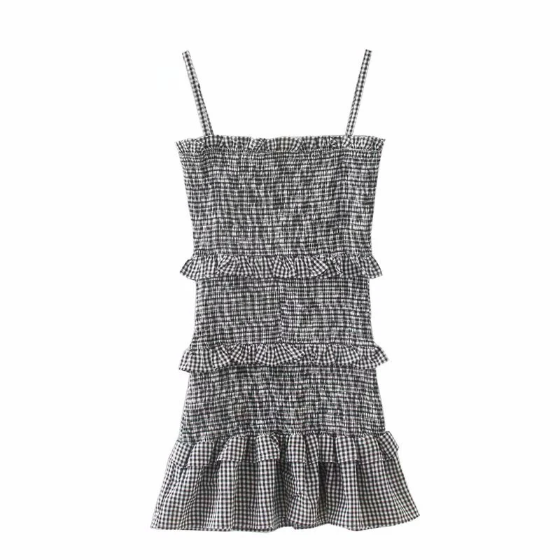 Retro little slim black suspender dress children summer plaid niche sweet can be sweet and salty fishtail dress Y2K vestidos white dresses for women