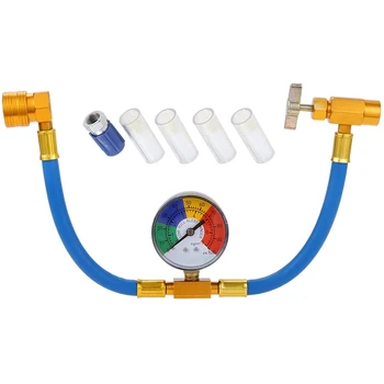 

R134A Refrigerant Charging Hose with Gauge R12 To R134A Pressure Retrofit Valve with Dust Cap and Oil Detection Cottons