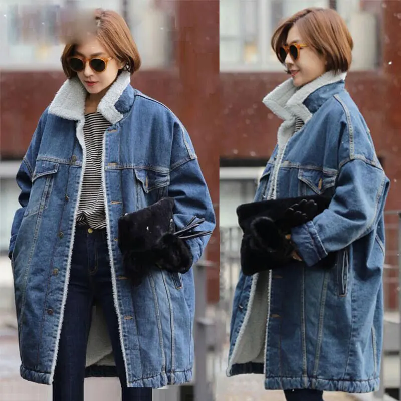 Теплая зимняя женская джинсовая куртка размера плюс с мехом, новинка, Модные осенние шерстяные джинсы с подкладкой, женские куртки-бомберы Casaco Feminino