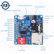 Для Arduino 5 Вт модуль усилителя воспроизведения голоса MP3 музыкальный плеер SD/TF карта интегрированная UART I/O триггер Класс D