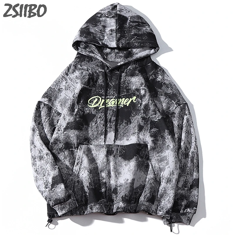 Tie Dye Pullover Unisex Hoodies Male Oversize 2019 Letter Printed Hip Hop Hipster Sweartshirts Men's Streetwear Harajuku | Мужская