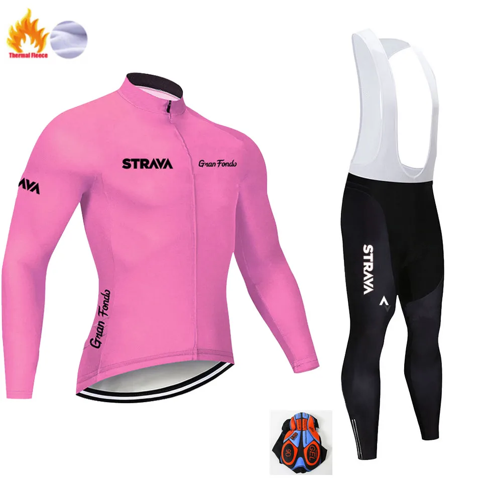 STRAVA winter thermal cycling jersey soft cloth Riding sport wear mtb bike winter cycling men's clothing pro team jerseys - Цвет: Winter Jersey Suit