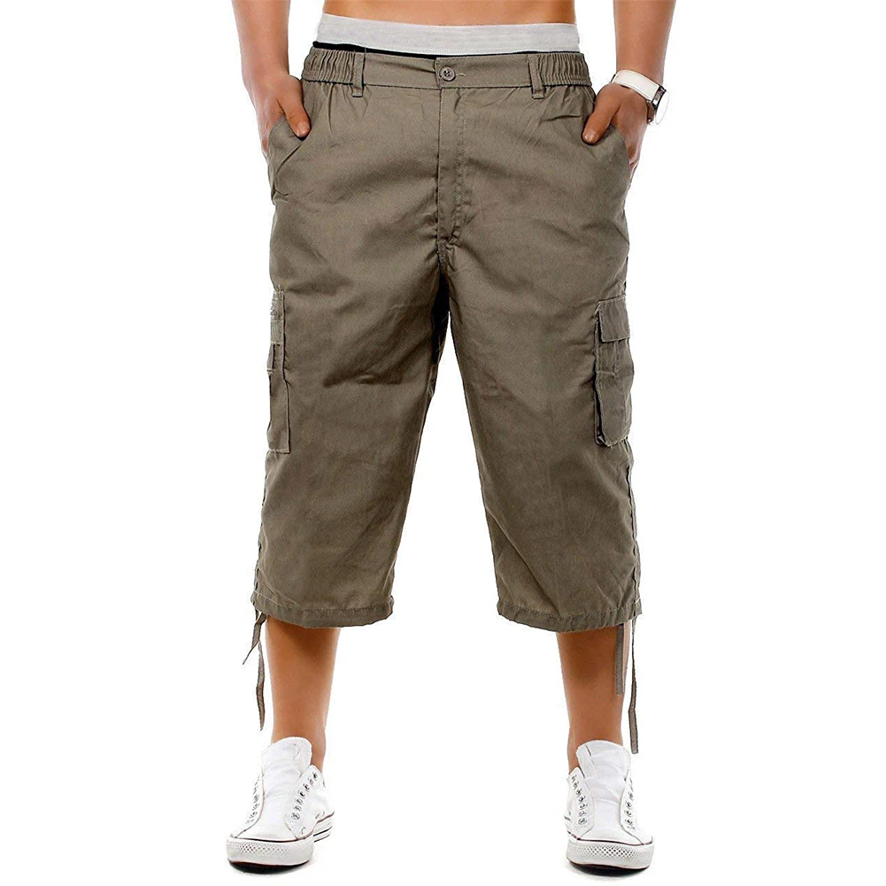 Летние праздничные эластичные упражнения Половина Твердые повседневные подарочные шорты с множеством карманов карго средняя талия мужские брюки свободные