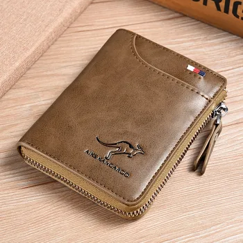 

Man wallet Men's pocketbook Faux leather purse Retro Upscale Short Ticket holder zipper Many much card Bits Top grade