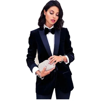 womens navy velvet suit