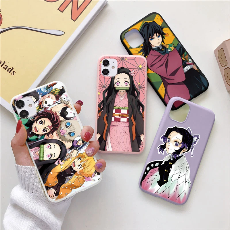 Funny Anime Demon Slayer Case for iPhone 13 12 11 Pro Mini 8 7 6 6S Plus X XR XS MAX SE 2020 Cover Kamado Nezuko Tanjirou Cases | Мобильные
