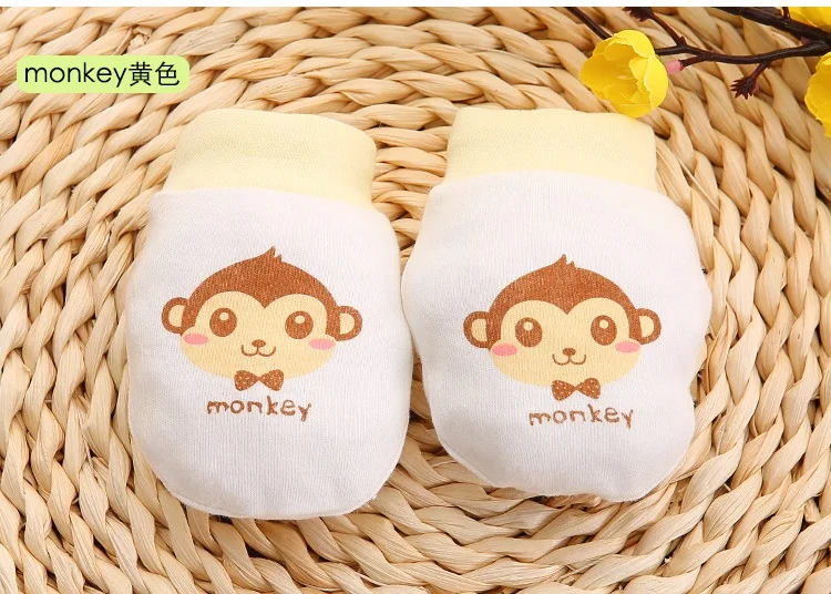 Детские перчатки, 1 пара, милые антицарапки для маленьких мальчиков и девочек с мультяшным рисунком, подарок для новорожденных, Хлопковые варежки-царапки - Цвет: Monkey Yellow