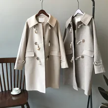 Double gas quality woolen dress female 2021 autumn and winter new Chic Korean version of the thick wedge buckle coat coat 3502