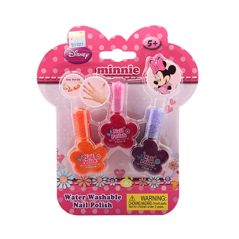 3 unids/set Disney-esmalte de uñas para chicas, juguetes a base de agua, fáciles de rasgar, esmalte de uñas, juguetes para juego de imitación, maquillaje para niñas