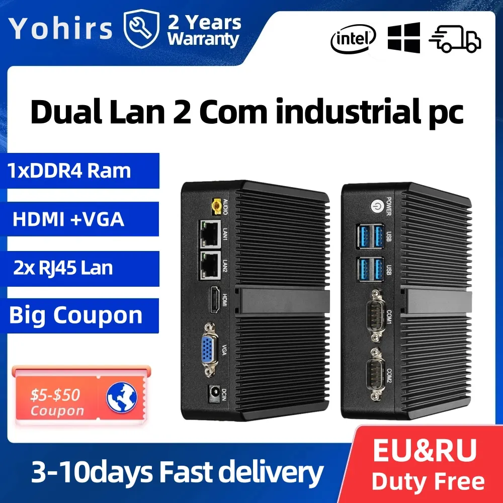 Безвентиляторный мини-ПК J4125 UHD Graphics 600 двойной гигабитный Ethernet LAN 2RS232 HD VGA 4USB3.0 Window10