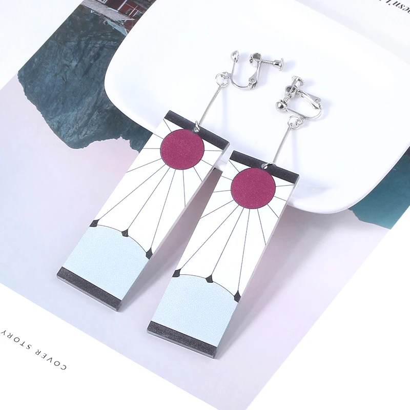 Fashion Acrylic Tanjiro Earrings Demon Slayer Anime Cosplay Props Hanafuda Drop Long Brincos For Women Girls Jewelry Hoop Earrings Stud Earrings Ear Clip Earrings Clip Earrings Ear Accessories Magnetic Earrings