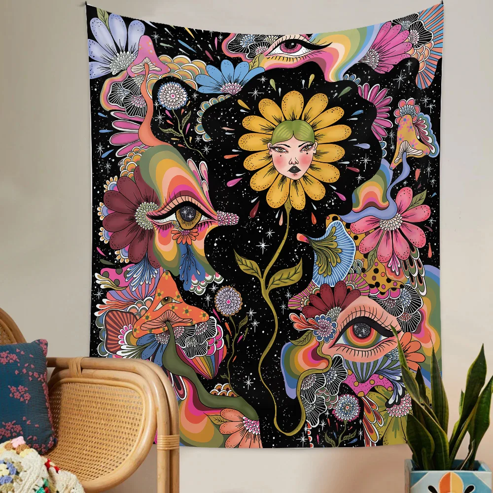 Psychedelic Abstract Women Tapestry Wall Hanging Hippie Blanket Decor Tapestries 