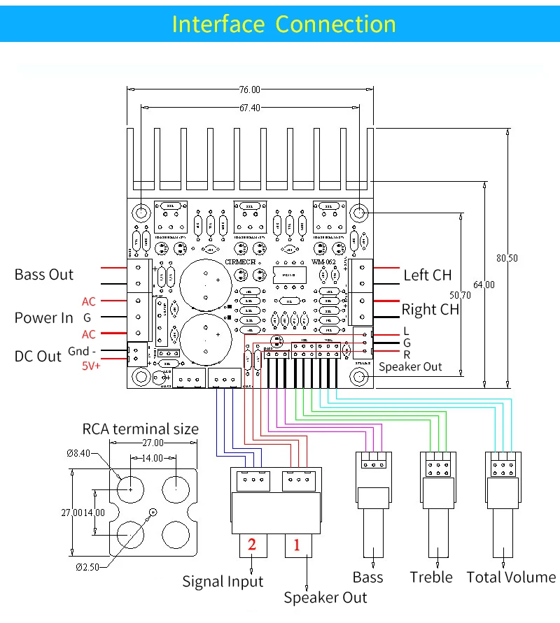 placa amplificadora de som hifi de três