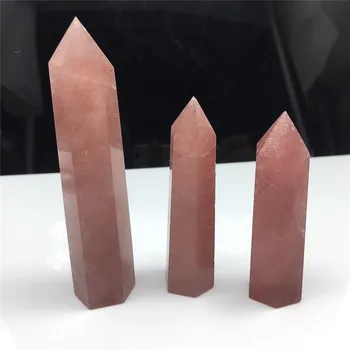 

1PC truly natural strawberry quartz hexagonal column Crystal Point Mineral Ornament Healing Wand Home Decor DIY Gift Decoration